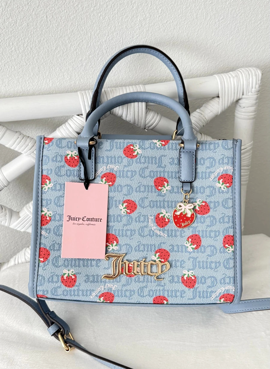 Juicy Couture Strawberry Print Bag Satchel Monogram Logo Blue NWT