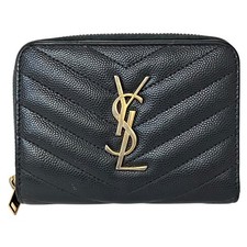 SAINT LAURENT compact zip around wallet Bifold Wallet leather 403723 Free s...