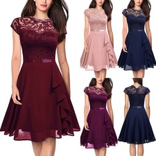 Ladies Ruffles Chiffon Lace Dress Wedding Evening Party Bridesmaids Dresses SIZE