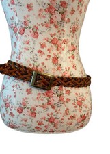 Vintage Belt Leather Braided Brown Bohemian Prairie Earth Tones Peasant Green