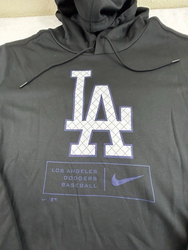 Los Angeles Dodgers Hoodie Mens Sz XL Black Blue Dri Fit Sweatshirt Brand New - Picture 2 of 5