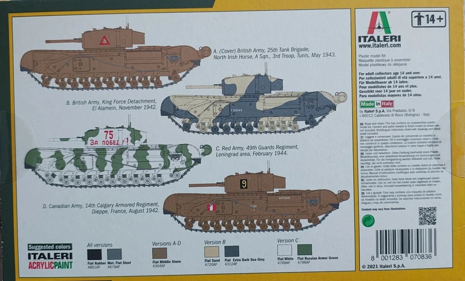 ✅ITALERI 7019 - Scala 1:72 CHURCHILL MK. Ill Gran Bretagna Seconda Guerra Mondia - Immagine 3 di 4