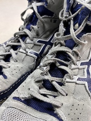 ASICS Cael Sanderson V7.0 Wrestling Shoes Mens 10 Navy Grey Camo