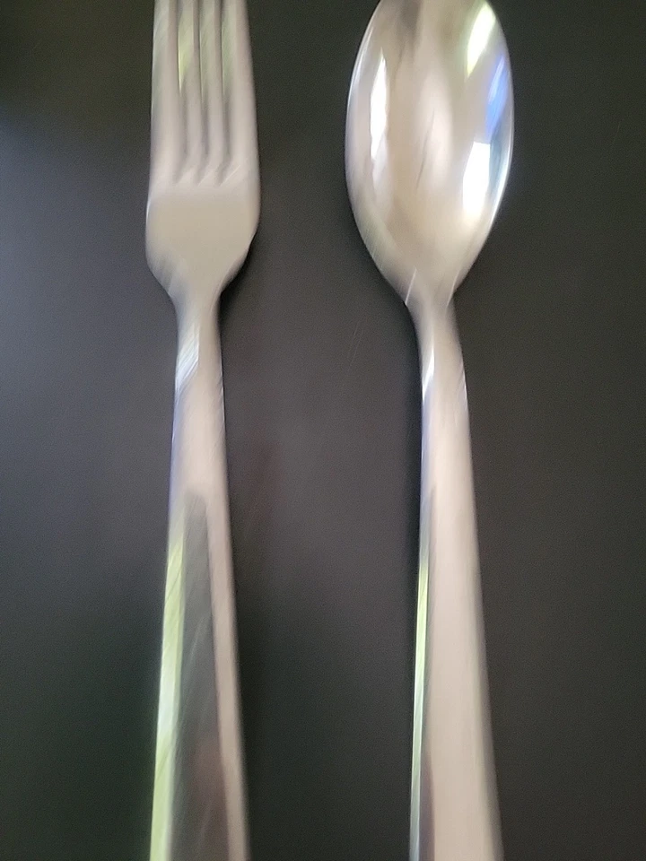2 Pc Thomas Stainless Flatware Oval Soup Table Spoon & Dinner Table Fork Gloss - Image 2 of 4