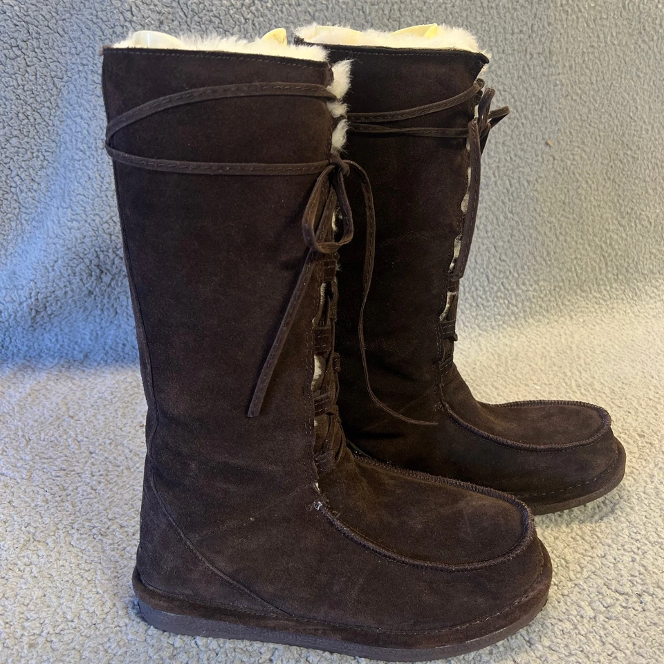 BEARPAW Botas Mujer 7 Marrón Gamuza Con Cordones Sherling Forradas Altas Invierno Acogedoras Foto 4 de 4
