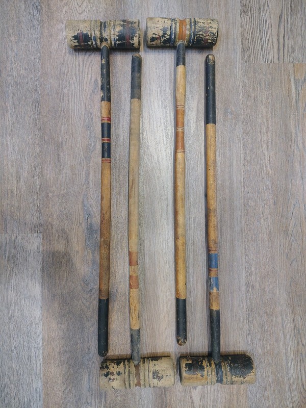 4 Rare Vintage Antique Wooden Croquet Mallets 