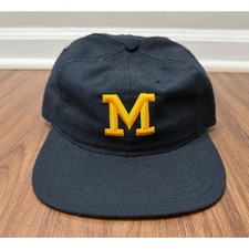 Vintage New Era Michigan Wolverines Hat E-Z Fit Navy Blue Made in USA Cap Sz L