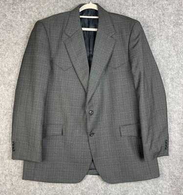 Circle S Blazer Sport Coat Mens 46R Gray Glen Check 2 Button Western Cowboy