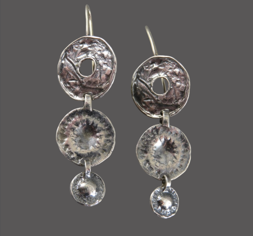 SILPADA W1941 Sterling Silver Dangle Earrings HAMMERED OXIDIZED Circles Tiered