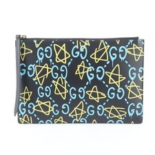 Segundo bolso clutch de cuero Gucci Ghost para hombre negro azul amarillo excelente