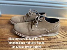 Nordstrom Boys Size 1.5 Lace-up Oxford Tan Suede Dress Shoe Comfortable