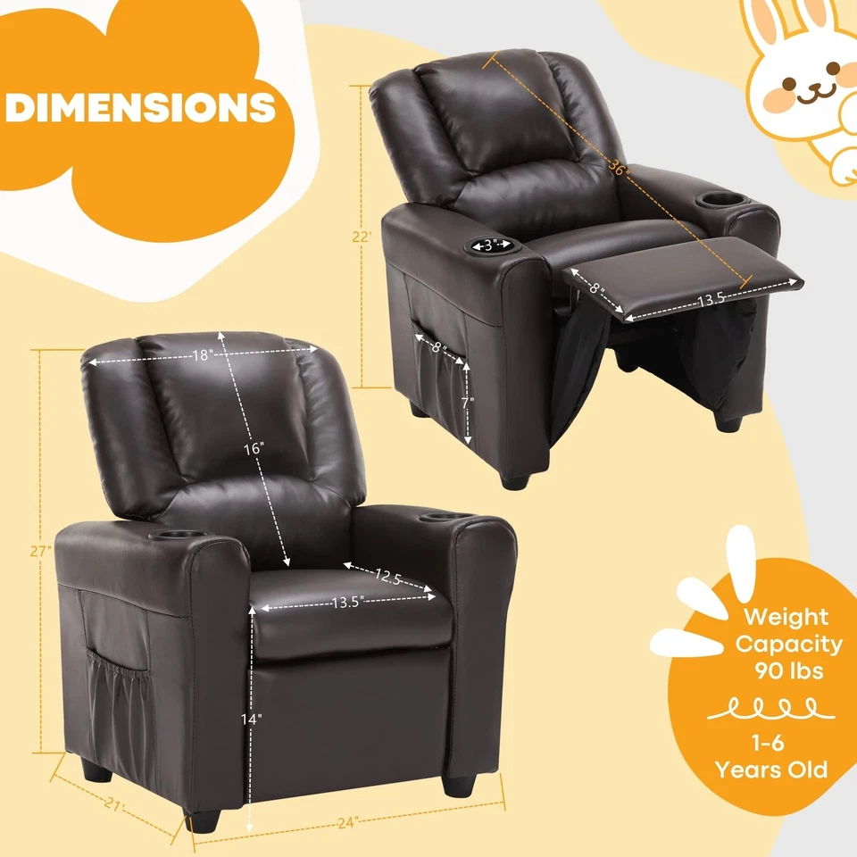 Candy Niños Silla Reclinable Cuero Sofá Reclinable Push Back Niño Pequeño Juvenil Chil... Foto 4 de 4