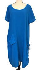 Oh My Gauze Blue Casual Short Sleeve Dress Size L/XL 2 Cotton Coastal Vacation