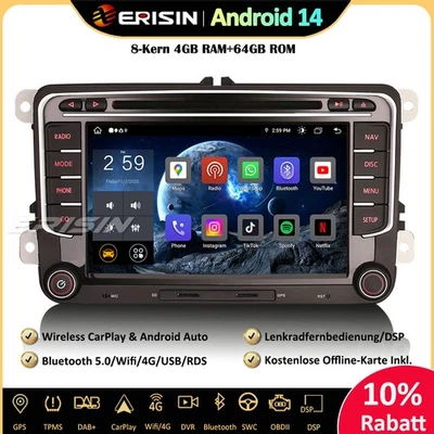 DAB+ Android 14 GPS Autoradio Navi Für VW Passat Golf 5/6 Jetta Tiguan Eos Seat - Bild 1 von 4