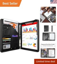 Zippered Portfolio Organizer, Leather Padfolio with 3 Ring Binder, Profession...