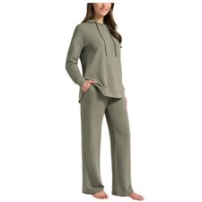 Max  Mia Two-Piece Lounge Set with Hooded Tunic and Pant, Sage Green, XL