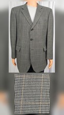 Jos A Bank Wool Silk Blk Tan Houndstooth Windowpane Blazer Jacket Sport Coat 44R