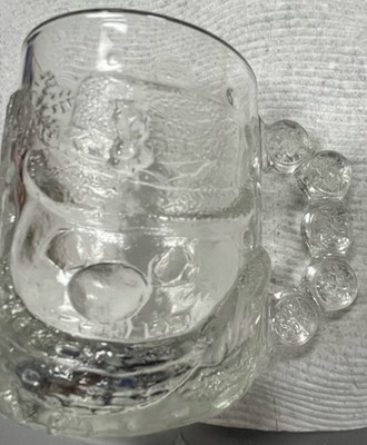 Vintage Luminarc USA Snow Man Clear Glass 3D Holiday Mug Snowball Handle 4 X 3 