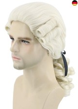 Topcosplay Herren Barock Perücke mit Zopf Beige Richter Perücke Rokoko Lockig M