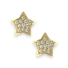 Yellow Gold CZ Round Cut Mico-Pave Star Stud Earrings - 10k Yellow Gold