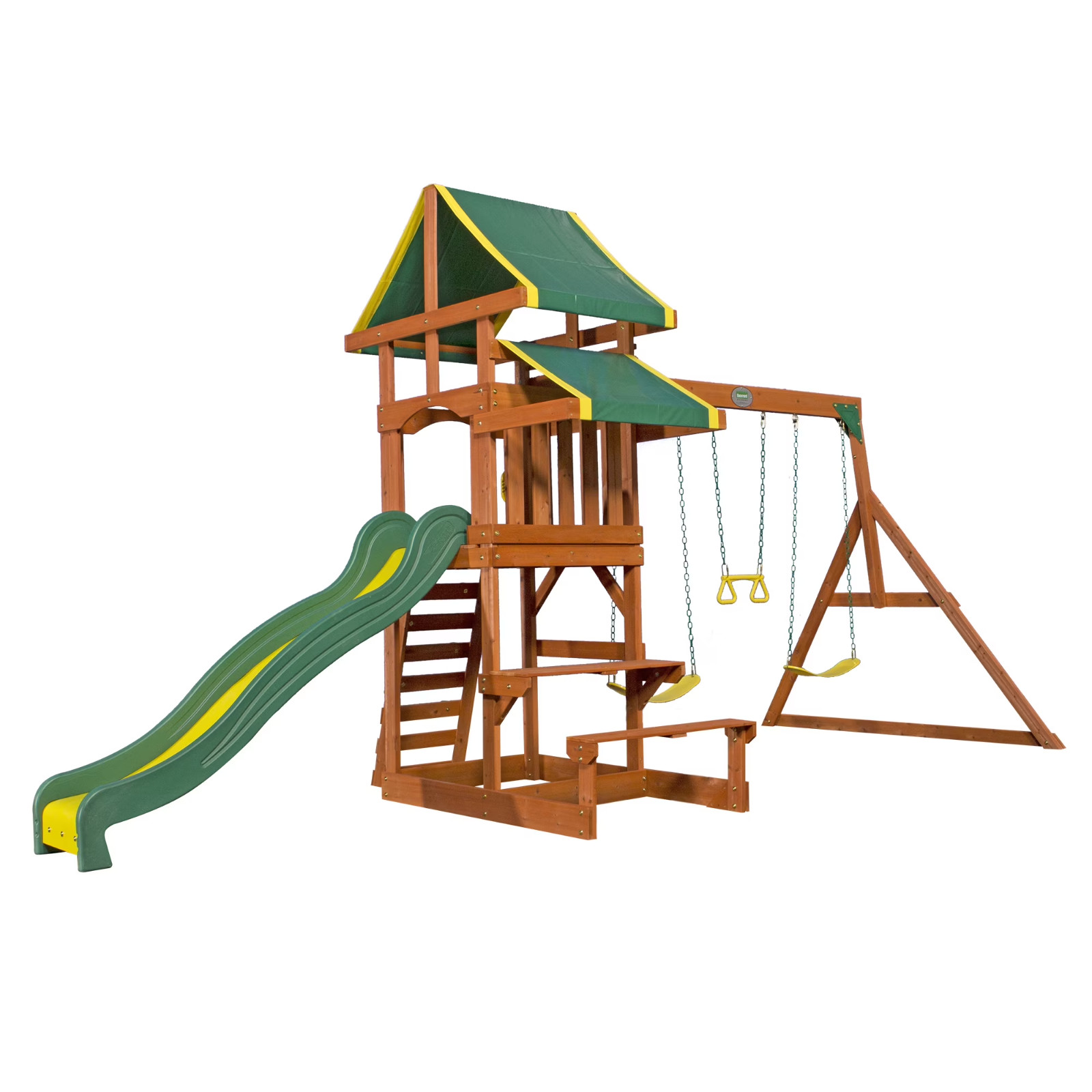 Outdoor Backyard Cedar Wood Fort 8 Ft Slide Playground Kids