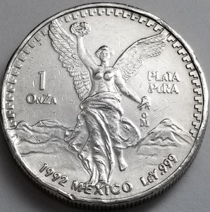 Mexico Libertad 1992, 1 Oz.999 Fine Silver Coin, Libertad Gordita Plata KEY-DATE