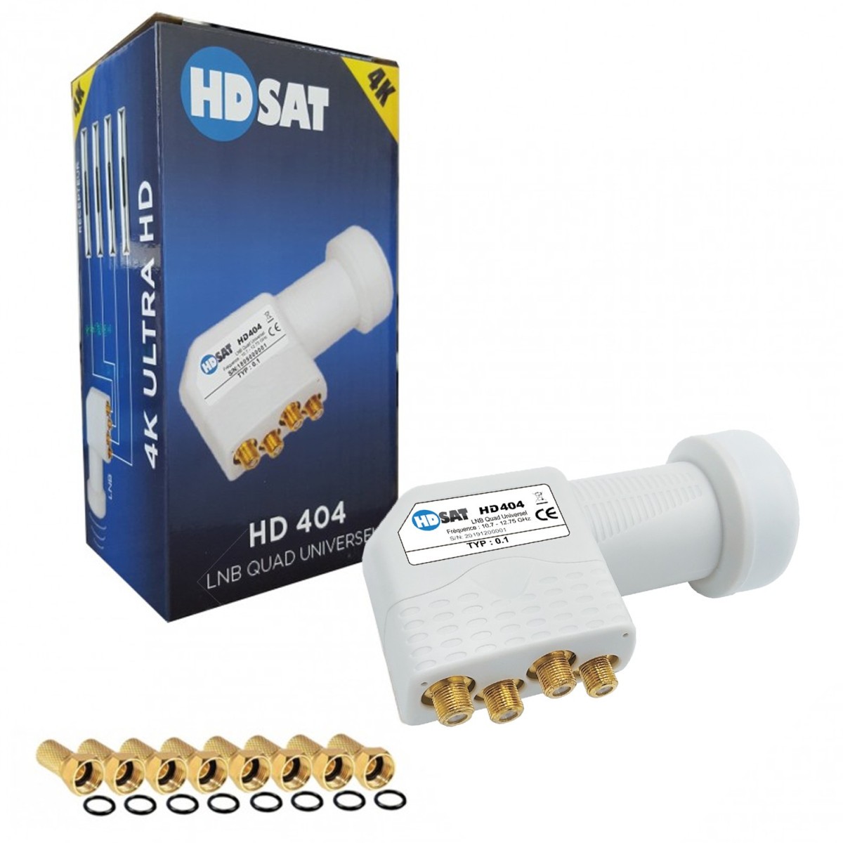 LNB Quad HDSAT HD404 tête parabole 4 sorties Full HD 4K avec fiches F