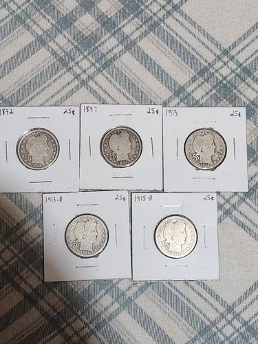barber quarters 1892-1915 lot of 5 including the ultra rare 1913 with 484,000