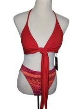 2PC Bikini Swimsuit Vtg 80s Beach Native Hi-Waist Hi-Cut Bottoms MEDIUM Top NWT