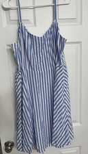 Old Navy Blue White Striped Ruffle Hem Sun Dress XL Smocked Back Adj Strap