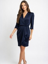 Women's ASOS Dark Blue 3/4 Sleeve V Neck Wrap Style Dress Small