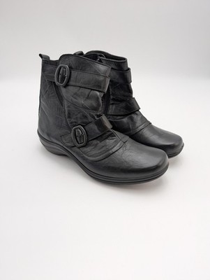 Romika Boots Womens Size 6.5 Black Leather Buckle Ankle Wedge Booties New Shoes