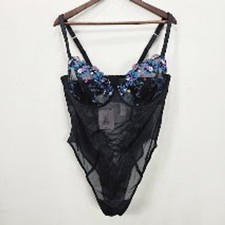Savage X Fenty Wallflower Teddy Lingerie 2X Black Floral Embroidered Mesh NWT