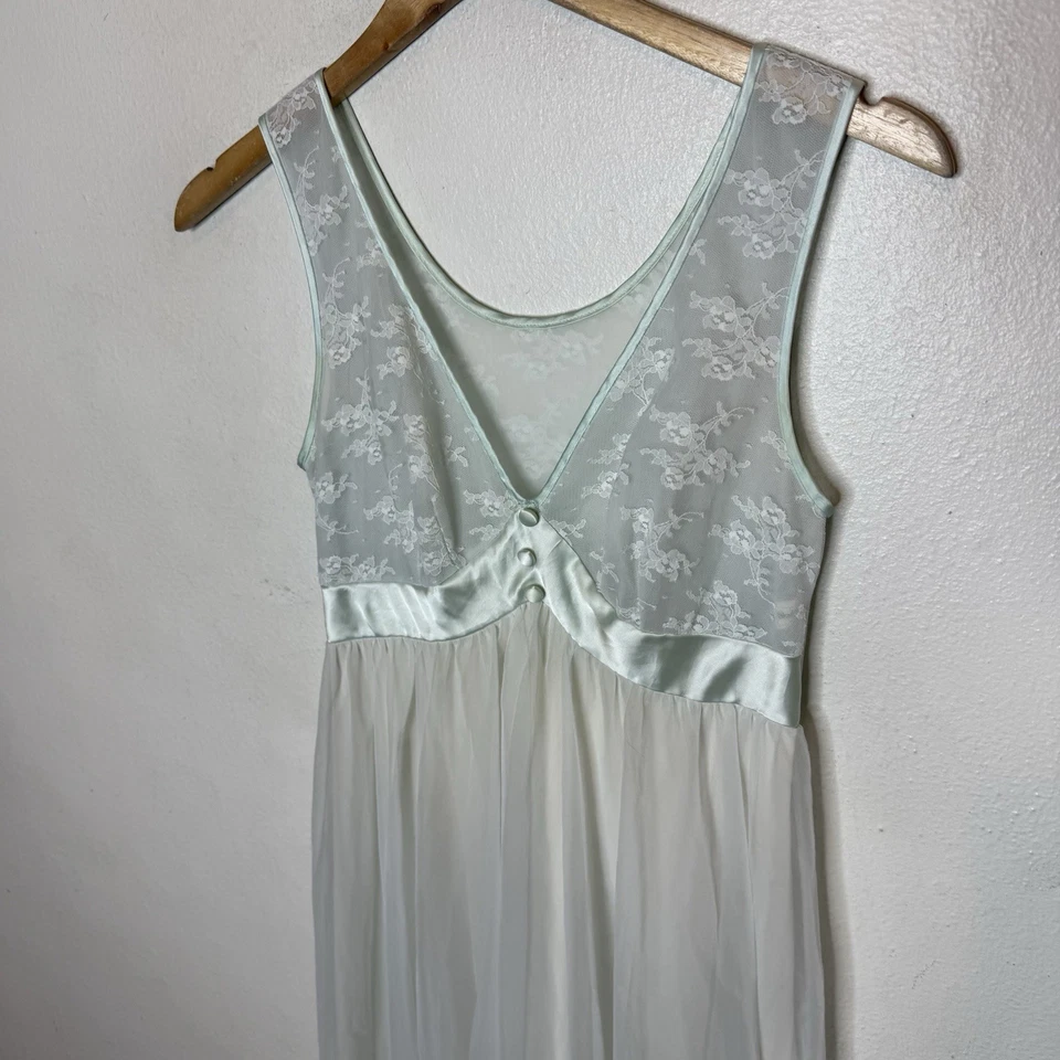 Винтажная шифоновая ночная рубашка Shadowline кружевная атласная отделка зеленая миниатюрная (маленькая?) Нейлон - Изображение 2 из 4