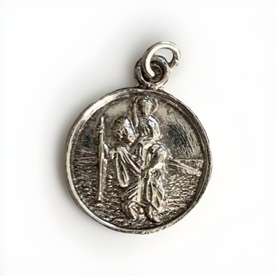 Sterling Silber St Christophorus Charm Anhänger Vintage 925 klein 12mm Reise Heiliger