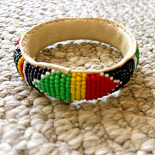 African Beaded Leather Bracelet - Brand New