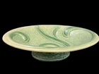 Vtg MCM Brush McCoy Princess Line Art Pottery Green Oval Pedestal Bowl Crazing