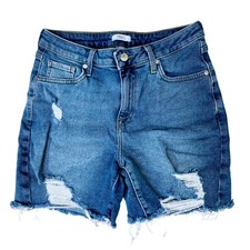 Forever 21 Premium Distressed Denim Shorts Blue High Rise Raw Hem Size 25