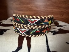 Vintage Native American Navajo Beaded Leather 27  Belt.