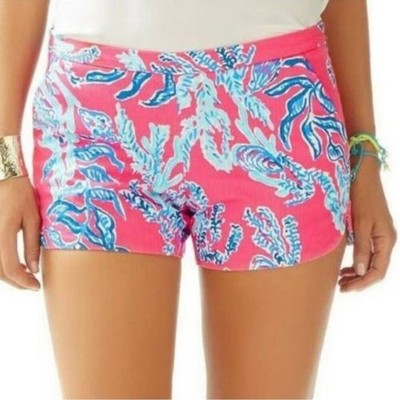 LILLY PULITZER Pink with Blue Coral Adie Samba Print Shorts Sz. 0 Preppy