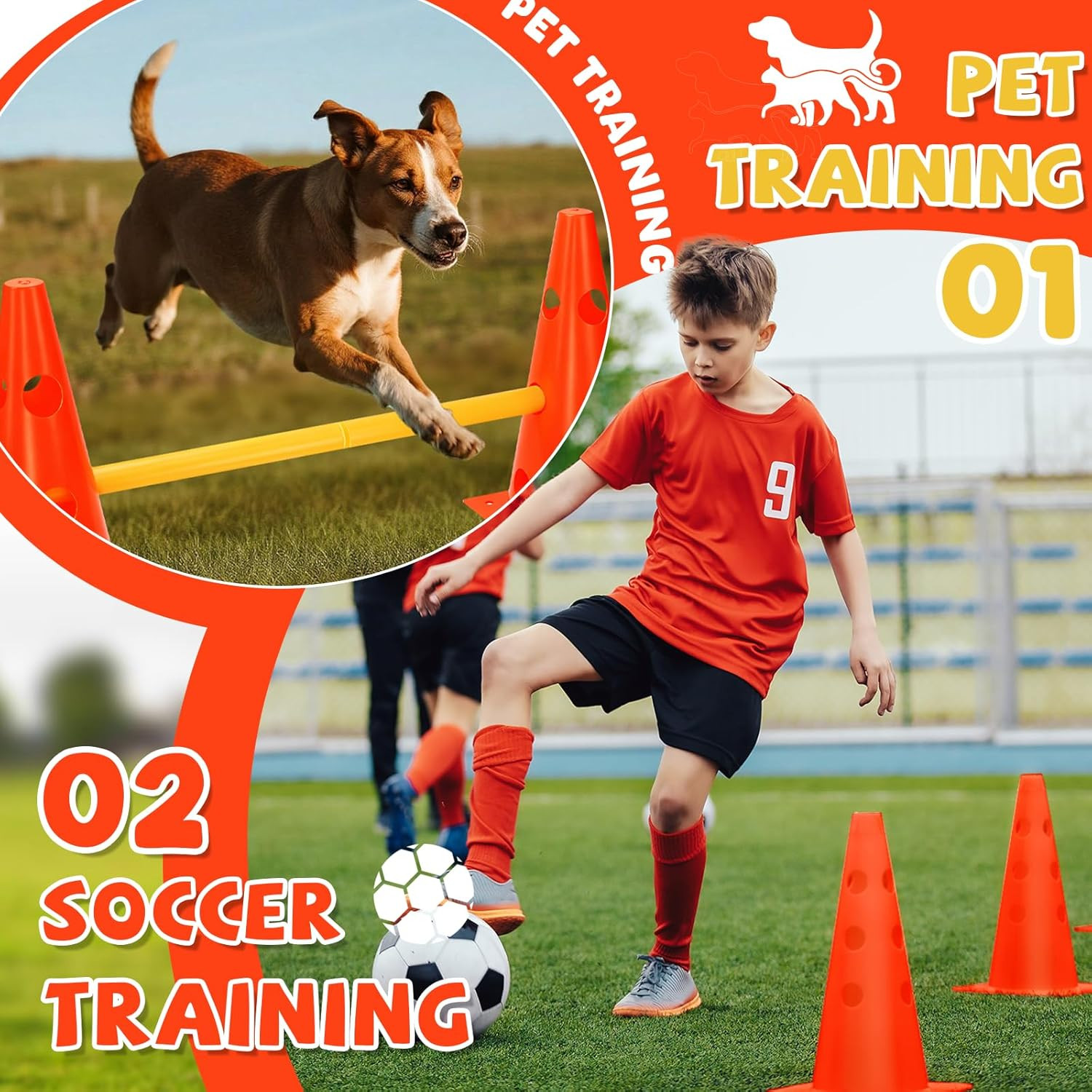 Agility Set per Cani e Ostacoli Gioco Bambini - Kit 16 Pezzi Completo - 4