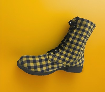 Gingham Combat Boots Navy/Yellow Plaid produced by Hot Topic. Men s Size 11