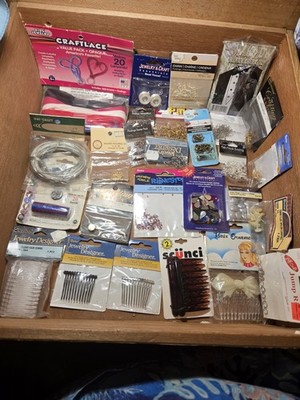 HUGE LOT 28 VINTAGE NEW OLD STOCK PACKAGES OF JEWRLRY MAKING SUPPLIES, FINDINGS