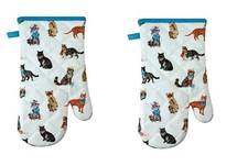 Image of Set of 2 Oven Gloves Kitchen Mitts BBQ Cooking Baking Grilling Mitten Gauntlet