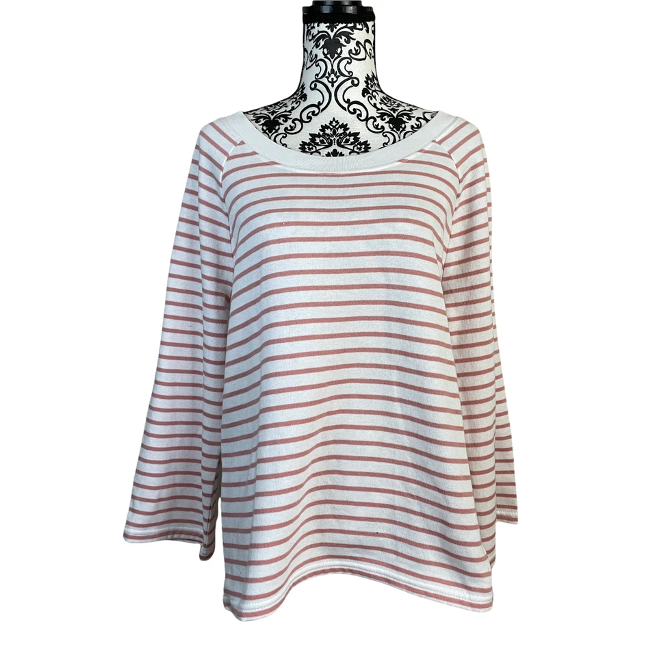 Sudadera para mujer CASLON rosa blanca a rayas cuello redondo manga larga mediana  Foto 4 de 4