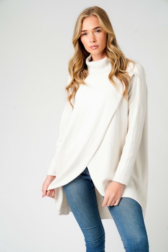 Ladies Italian Winter Long sleeve Cowl Neck Crossover Wrap Tunic Jumper Top - Picture 31 of 72