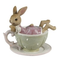 Clayre & Eef Hase In Tasse 10 Cm Braun/GrüN Polyresin Osterdeko