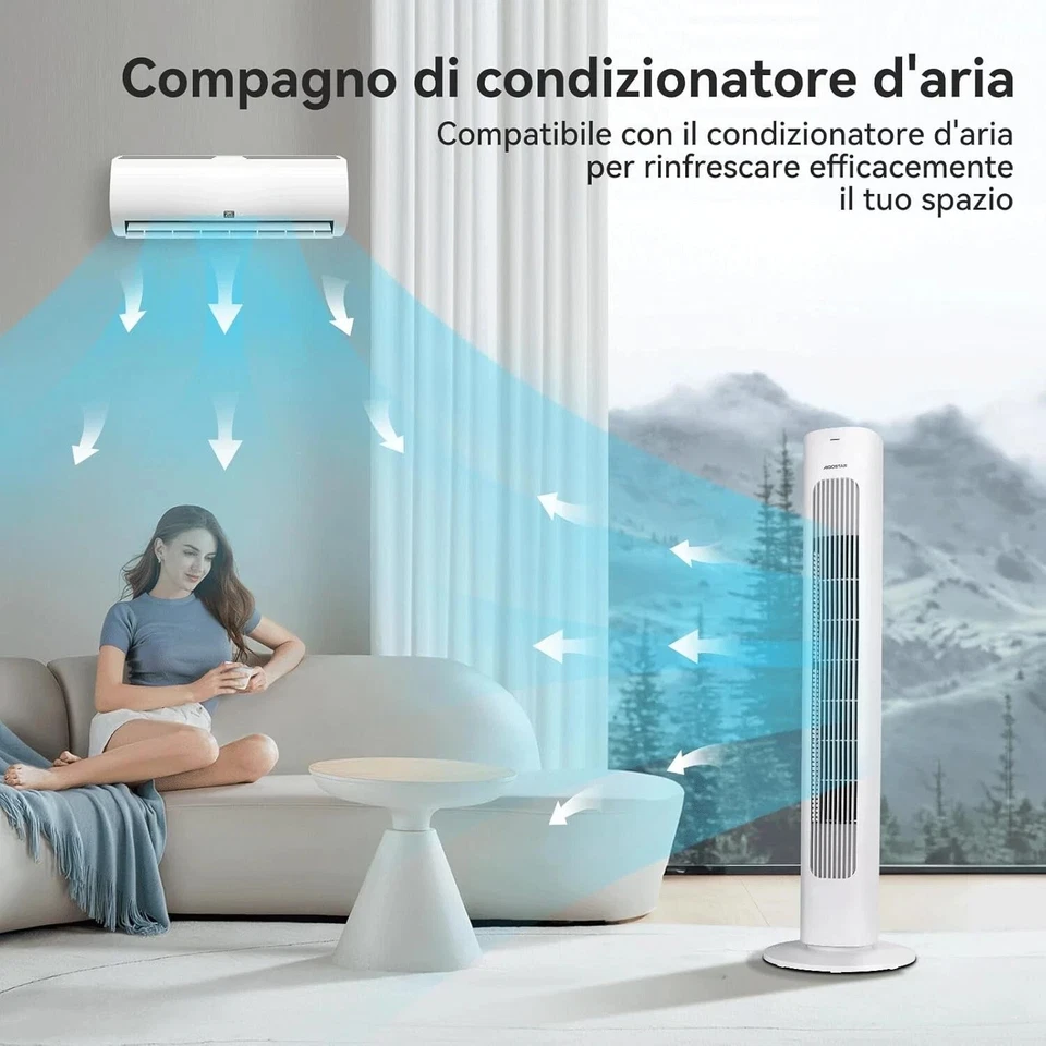 AIGOSTAR VENTILATORE A TORRE SILENZIOSO POTENTE 3 VELOCITA 82 CM 50 WATT TIMER - Immagine 3 di 4