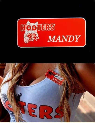 Hooters Uniform Mandy Name Tag Bartender Pin casino dealer Holiday Lingerie Xtra