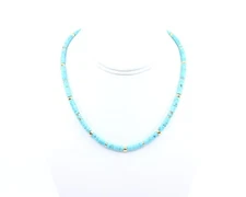 Kingman Gold & Turquoise Necklace, 4.5mm High Quality Baby Blue Minimal Matrix